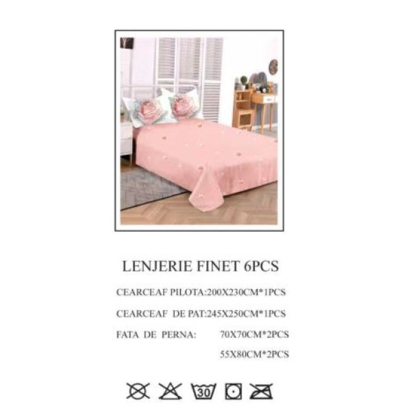 Set Lenjerie Eleganta 6 piese din Bumbac Finet, Cearceaf de pat 245x250cm, Pat 2 Persoane, SEP-830 Set Lenjerie Eleganta 6 piese din Bumbac Finet, Cearceaf de pat 245x250cm, Pat 2 Persoane, SEP-830