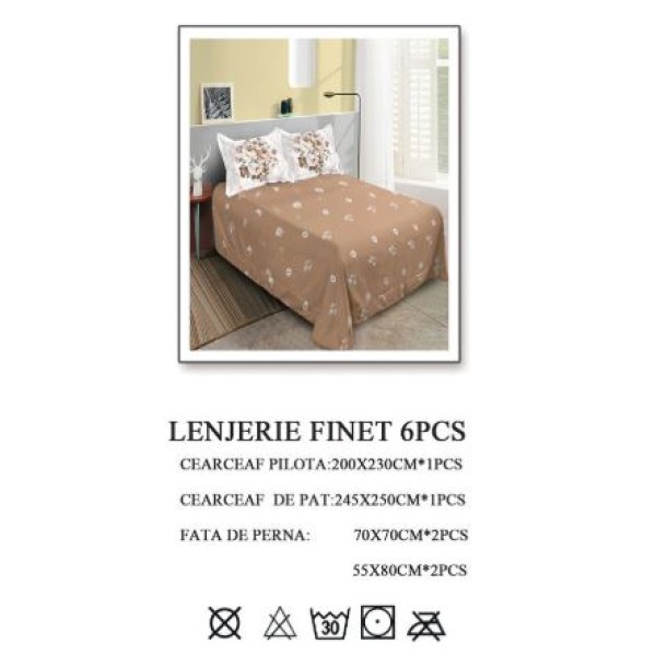 Set Lenjerie Eleganta 6 piese din Bumbac Finet, Cearceaf de pat 245x250cm, Pat 2 Persoane, SEP-22 Set Lenjerie Eleganta 6 piese din Bumbac Finet, Cearceaf de pat 245x250cm, Pat 2 Persoane, SEP-22