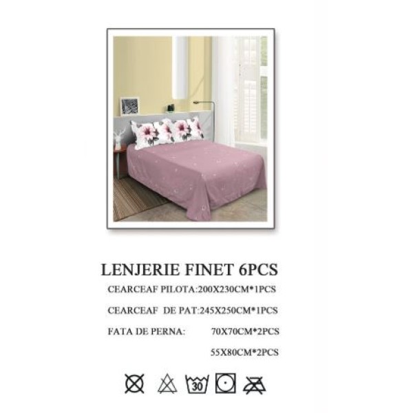 Set Lenjerie Eleganta 6 piese din Bumbac Finet, Cearceaf de pat 245x250cm, Pat 2 Persoane, SEP-523 Set Lenjerie Eleganta 6 piese din Bumbac Finet, Cearceaf de pat 245x250cm, Pat 2 Persoane, SEP-523
