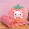 Jucarie de plus multifunctionala in forma Strawberry Cat 40 cm, Paturica pufoasa 155 x 100 cm si buzunare pentru maini, Maro, CPP10