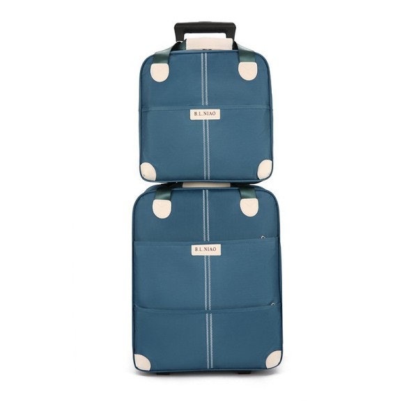 Set Avion de bagaje din două piese cu geantă de mână de călătorie cu două Roți, 20 inch din pânză Oxford, Albastru, SEA2
