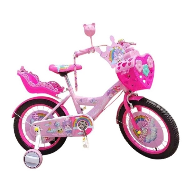 Bicicleta cu Cos Printesa Roz intre 2 -4 ani, Scaun pentru papusi Roti ajutatoare, 12 inch, oglinda, aparatoare, frana de mana fata-spate Bicicleta cu Cos Printesa Roz intre 2 -4 ani, Scaun pentru papusi Roti ajutatoare, 12 inch, oglinda, aparatoare, frana de mana fata-spate