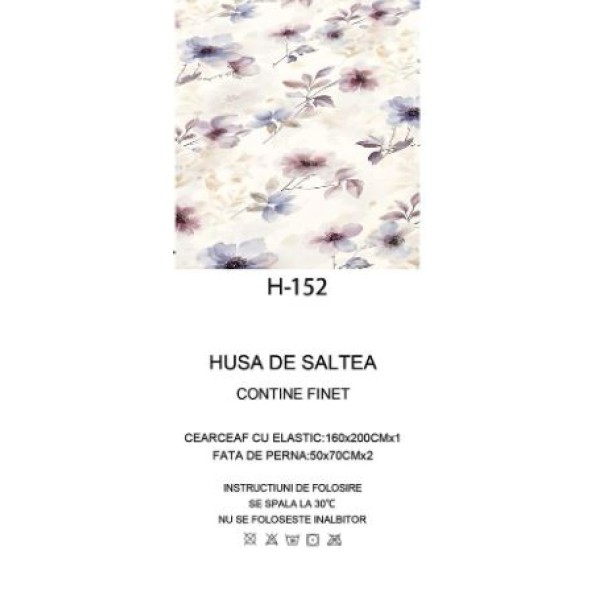 Husa de pat dublu cu elastic si 2 fete de perna 160x200cm, Pat 2 Persoane, H-152