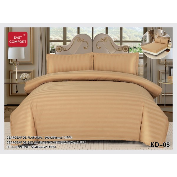 Lenjerie de pat dublu din damasc cu elastic, 4 piese, cearceaf pentru pat 180x200cm, KD-05