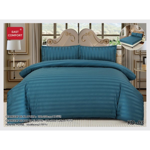 Lenjerie de pat dublu din damasc cu elastic, 4 piese, cearceaf pentru pat 180x200cm, KD-03