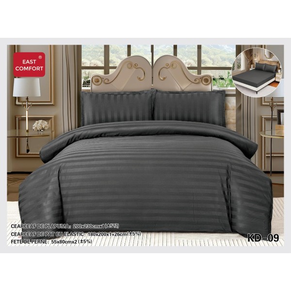 Lenjerie de pat dublu din damasc cu elastic, 4 piese, cearceaf pentru pat 180x200cm, KD-09