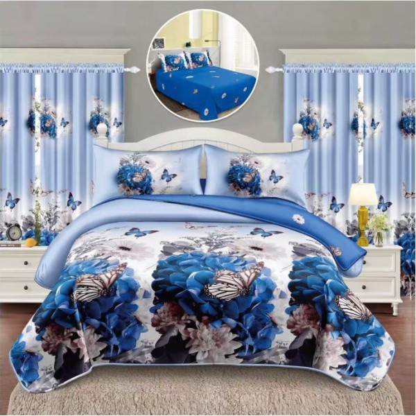 Set Lenjerie Eleganta si 2 Draperii pentru pat dublu din Bumbac Finet compus din 6 piese, Cearceaf de pat 160x230cm, NW14