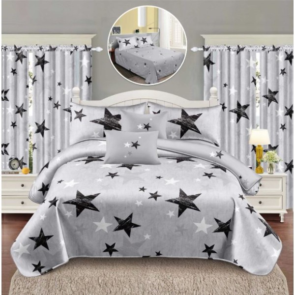 Set Lenjerie Eleganta si 2 Draperii pentru pat dublu din Bumbac Finet compus din 8 piese, Cearceaf de pat 230x240cm, NW19