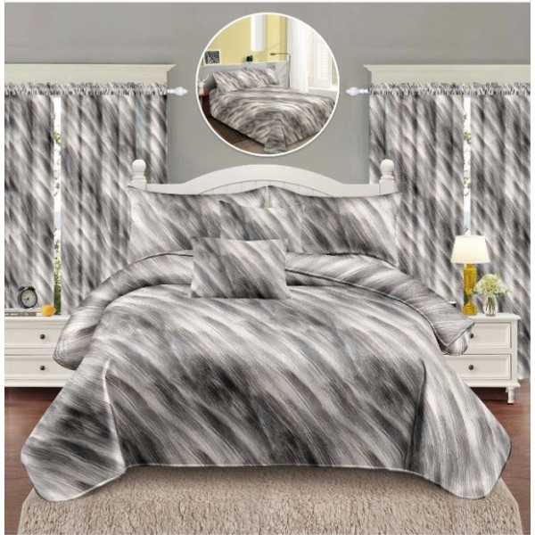 Set Lenjerie Eleganta si 2 Draperii pentru pat dublu din Bumbac Finet compus din 8 piese, Cearceaf de pat 230x240cm, NW21
