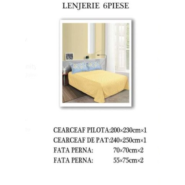 Set Lenjerie Eleganta pentru pat dublu din Bumbac Finet compus din 6 piese, Cearceaf de pat 240x250cm, NW45
