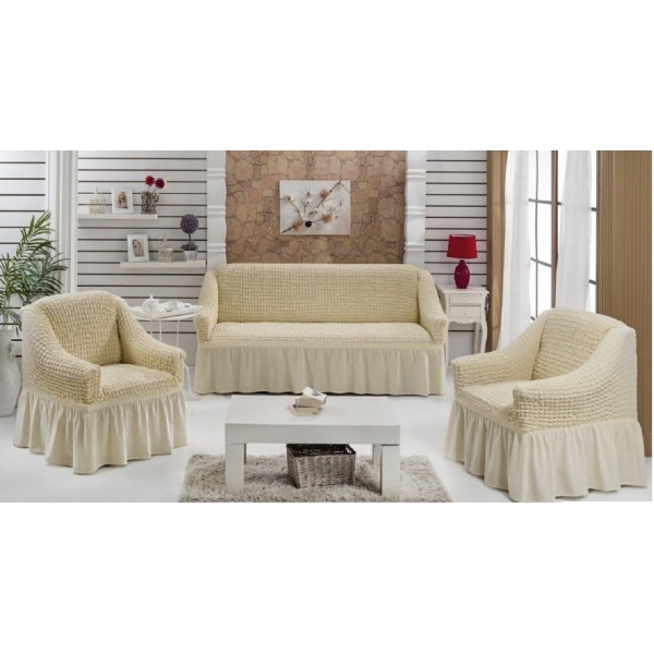 Set huse elastice si creponate pentru canapea 3 locuri si 2 fotolii, cu volane, SCU25 Set huse elastice si creponate pentru canapea 3 locuri si 2 fotolii, cu volane, SCU25
