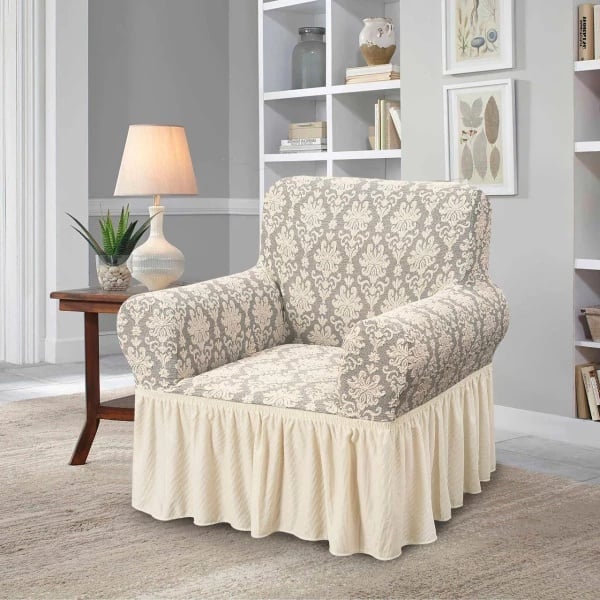 Husa elastica pentru fotoliu, cu volanas si model Jacquard, SCU34 Husa elastica pentru fotoliu, cu volanas si model Jacquard, SCU34