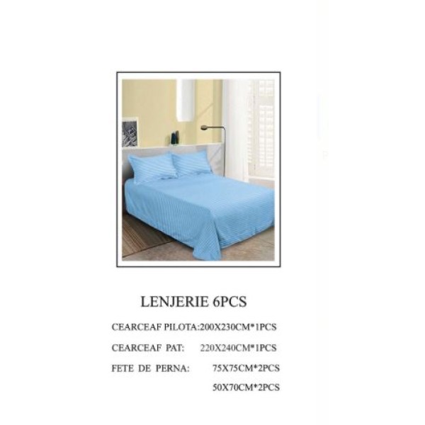 Set Lenjerie Eleganta tip Damasc pentru pat dublu din Bumbac finet, compus din 6 piese, Cearceaf de pat 220x240cm, LL-22