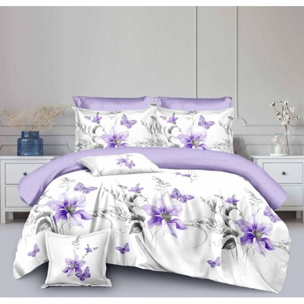 Set Lenjerie Eleganta pentru pat dublu din Bumbac Finet compus din 8 piese, Cearceaf de pat 220x240cm, SNH32