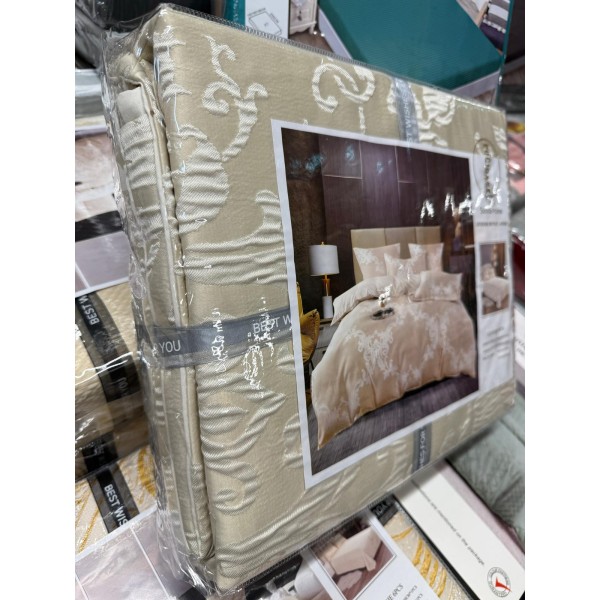 Set Lenjerie Eleganta pentru pat dublu din Jacquard Satinat, compus din 6 piese, Cearceaf de pat 220x240cm, JK7