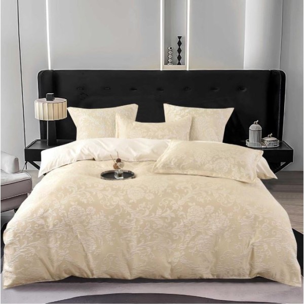 Set Lenjerie Eleganta pentru pat dublu din Jacquard Satinat, compus din 6 piese, Cearceaf de pat 220x240cm, JK6