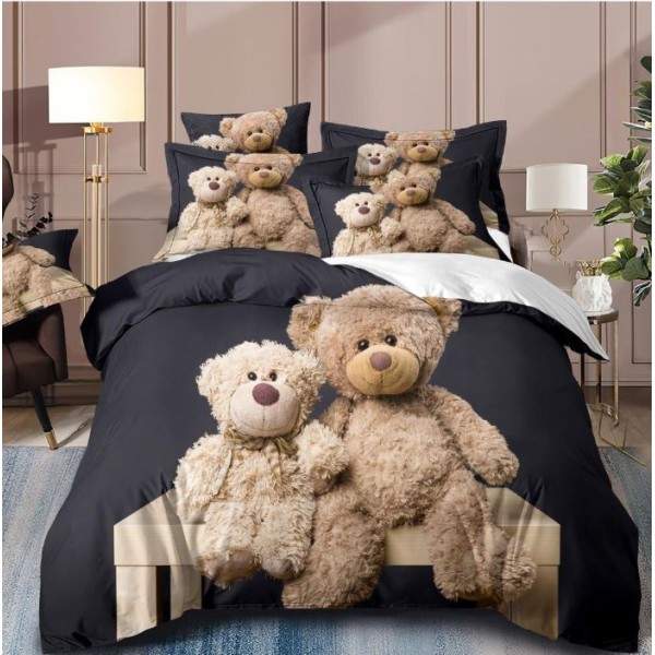 Set Lenjerie Eleganta 3D, Pentru 2 persoane, Bumbac Satinat Premium , 6 piese, cearceaf pentru pat 230×250cm, PL-14
