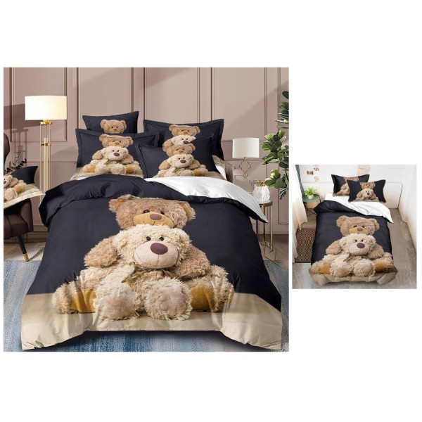 Set Lenjerie Eleganta 3D, Pentru 2 persoane, Bumbac Satinat Premium , 6 piese, cearceaf pentru pat 230×250cm, PL-15