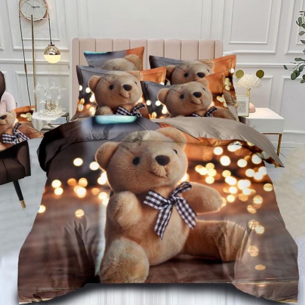 Set Lenjerie Eleganta 3D, Pentru 2 persoane, Bumbac Satinat Premium , 6 piese, cearceaf pentru pat 230×250cm, PL-18
