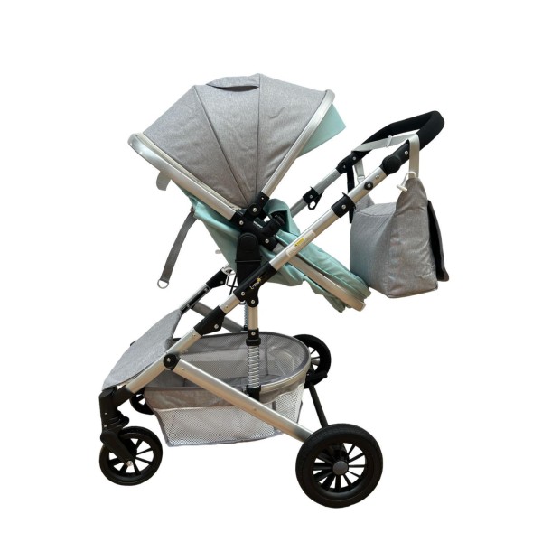 Carucior 2 in 1 pentru copii Landou si Sport, cu maner reversibil si cu suspensii, 0-36 luni, T7-Verde Deschis