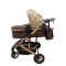 Carucior 2 in 1 pentru copii Landou si Sport, cu maner reversibil si cu suspensii, 0-36 luni, T7-Crem