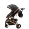 Carucior 2 in 1 pentru copii Landou si Sport, cu maner reversibil si cu suspensii, 0-36 luni, T7-Negru