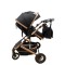 Carucior 2 in 1 pentru copii Landou si Sport, cu maner reversibil si cu suspensii, 0-36 luni, T7-Negru