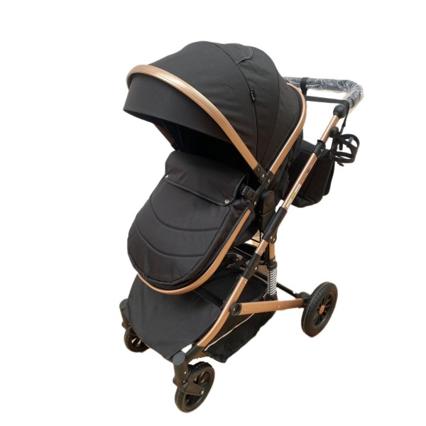 Carucior 2 in 1 pentru copii Landou si Sport, cu maner reversibil si cu suspensii, 0-36 luni, T7-Negru