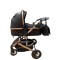 Carucior 2 in 1 pentru copii Landou si Sport, cu maner reversibil si cu suspensii, 0-36 luni, T7-Negru
