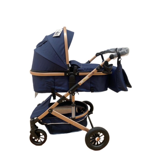 Carucior 2 in 1 pentru copii Landou si Sport, cu maner reversibil si cu suspensii, 0-36 luni, T7-Albastru