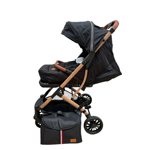 Carucior sport cu geanta si husa pentru picioare, pliere rapida tip troller, 6-36 luni, S2-Negru
