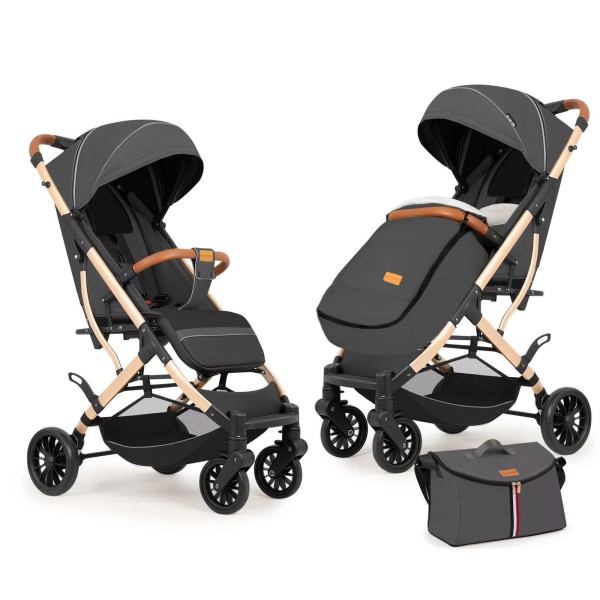 Carucior sport cu geanta si husa pentru picioare, pliere rapida tip troller, 6-36 luni, S2-Gri