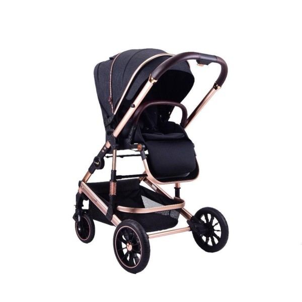 Carucior 2 in 1 transformabil, 0-36 luni, Cu suspensii, Maner reversibil, Pozitie de somn si sezut, colectia de lux, F3-Negru