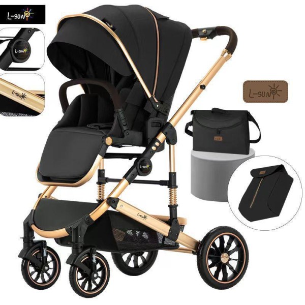 Carucior 2 in 1 transformabil, 0-36 luni, Cu suspensii, Maner reversibil, Pozitie de somn si sezut, colectia de lux, F3-Negru
