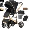 Carucior 2 in 1 transformabil, 0-36 luni, Cu suspensii, Maner reversibil, Pozitie de somn si sezut, colectia de lux, F3-Negru