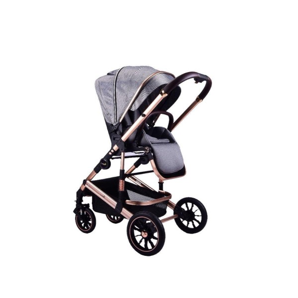 Carucior 2 in 1 transformabil, 0-36 luni, Cu suspensii, Maner reversibil, Pozitie de somn si sezut, colectia de lux, F3-Gri