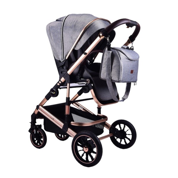 Carucior 2 in 1 transformabil, 0-36 luni, Cu suspensii, Maner reversibil, Pozitie de somn si sezut, colectia de lux, F3-Gri