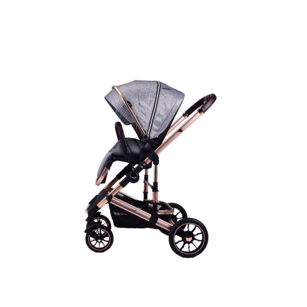 Carucior 2 in 1 transformabil, 0-36 luni, Cu suspensii, Maner reversibil, Pozitie de somn si sezut, colectia de lux, F3-Gri
