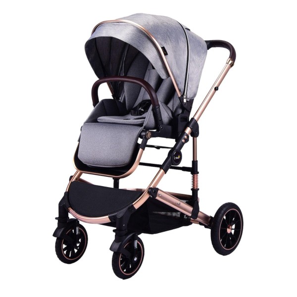Carucior 2 in 1 transformabil, 0-36 luni, Cu suspensii, Maner reversibil, Pozitie de somn si sezut, colectia de lux, F3-Gri