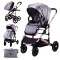 Carucior 2 in 1 transformabil, 0-36 luni, Cu suspensii, Maner reversibil, Pozitie de somn si sezut, colectia de lux, F3-Gri