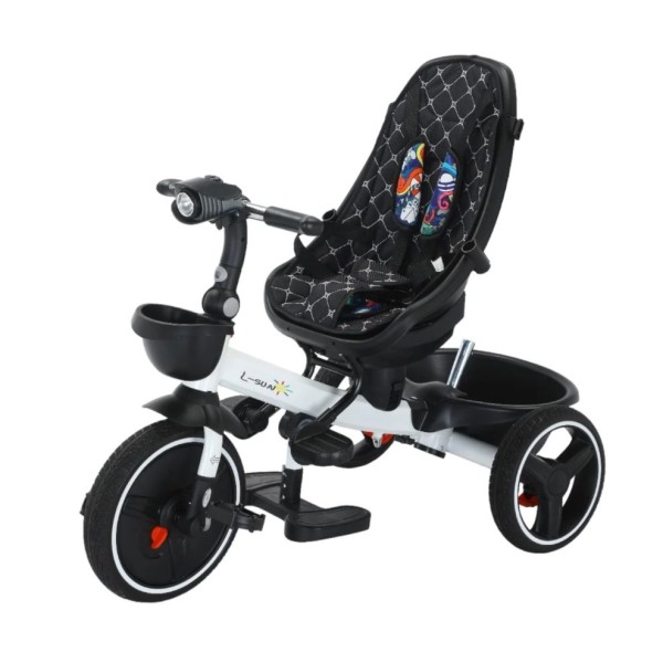 Tricicleta pliabila cu muzica si lumini, cu pozitie de somn si scaun reversibil, Varsta 8 luni+, SL01-Negru/Auriu