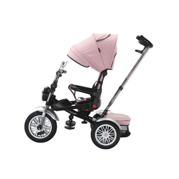 Tricicleta cu scaun reversibil tip moto cu far, pozitie de somn si scaun rotativ, 6-36 luni, lumini si muzica, SL03-Roz