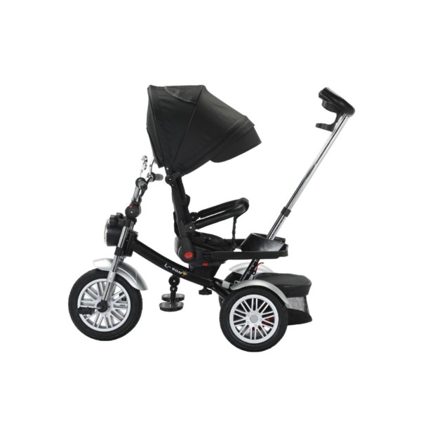 Tricicleta cu scaun reversibil tip moto cu far, pozitie de somn si scaun rotativ, 6-36 luni, lumini si muzica, SL03-Negru