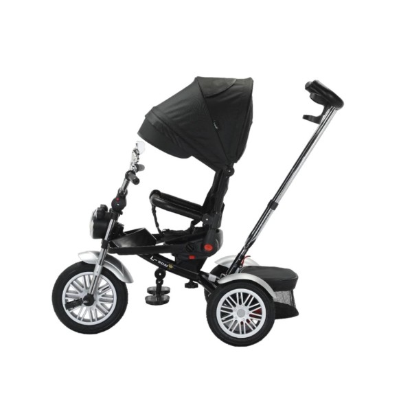 Tricicleta cu scaun reversibil tip moto cu far, pozitie de somn si scaun rotativ, 6-36 luni, lumini si muzica, SL03-Negru