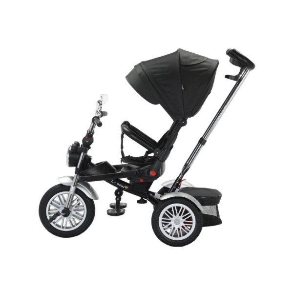 Tricicleta cu scaun reversibil tip moto cu far, pozitie de somn si scaun rotativ, 6-36 luni, lumini si muzica, SL03-Negru