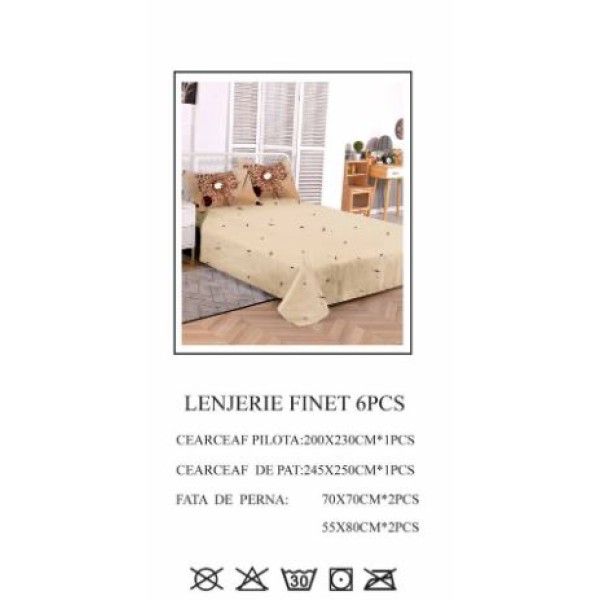 Set Lenjerie Eleganta pentru pat dublu din Bumbac Finet compus din 6 piese, Cearceaf de pat 245x250cm, PW-780 Set Lenjerie Eleganta pentru pat dublu din Bumbac Finet compus din 6 piese, Cearceaf de pat 245x250cm, PW-780