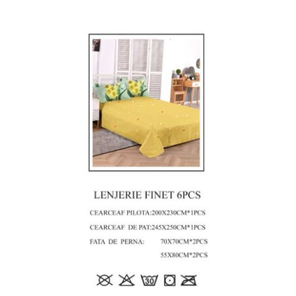 Set Lenjerie Eleganta pentru pat dublu din Bumbac Finet compus din 6 piese, Cearceaf de pat 245x250cm, PW-783 Set Lenjerie Eleganta pentru pat dublu din Bumbac Finet compus din 6 piese, Cearceaf de pat 245x250cm, PW-783