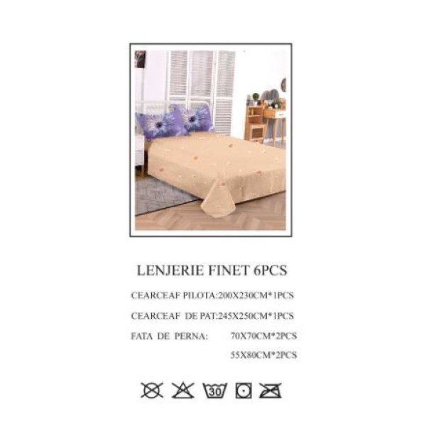 Set Lenjerie Eleganta pentru pat dublu din Bumbac Finet compus din 6 piese, Cearceaf de pat 245x250cm, PW-787 Set Lenjerie Eleganta pentru pat dublu din Bumbac Finet compus din 6 piese, Cearceaf de pat 245x250cm, PW-787