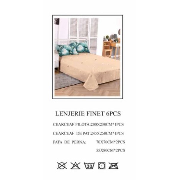 Set Lenjerie Eleganta pentru pat dublu din Bumbac Finet compus din 6 piese, Cearceaf de pat 245x250cm, PW-793 Set Lenjerie Eleganta pentru pat dublu din Bumbac Finet compus din 6 piese, Cearceaf de pat 245x250cm, PW-793