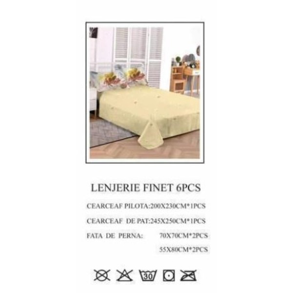Set Lenjerie Eleganta pentru pat dublu din Bumbac Finet compus din 6 piese, Cearceaf de pat 245x250cm, PW-792 Set Lenjerie Eleganta pentru pat dublu din Bumbac Finet compus din 6 piese, Cearceaf de pat 245x250cm, PW-792